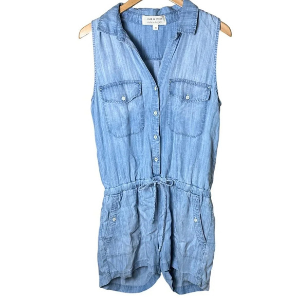 CLOTH & STONE Chambray Denim Lyocell Romper Shorts Set - size Medium - Picture 1 of 7